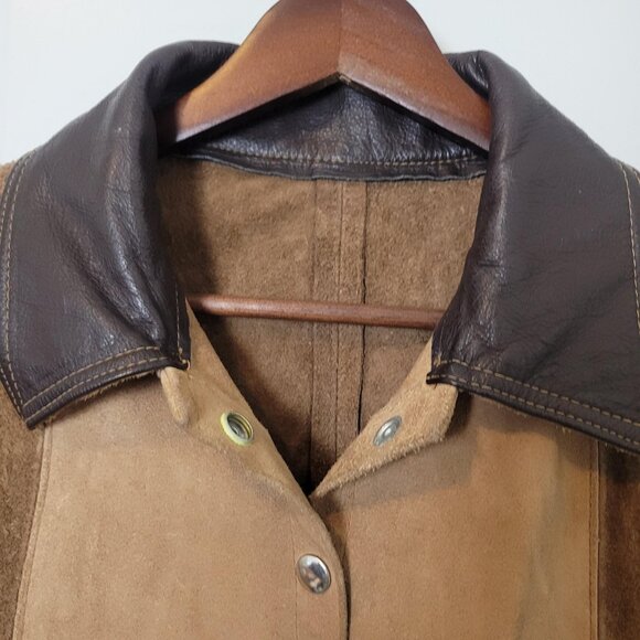 Authentic 60s 70s Vtg Two-Tone Suede Leather Belted Poncho Bolero Jacket - Picture 2 of 8